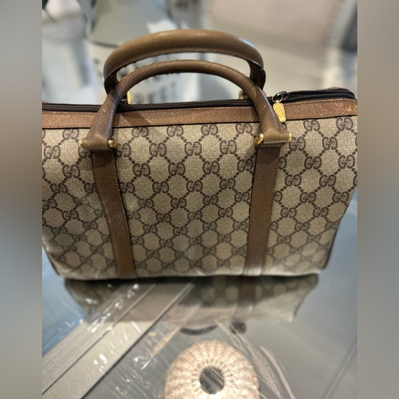 Authentic Gucci Boston Satchel Bag Brown Monogram Coated Canvas - Picture 3 of 16